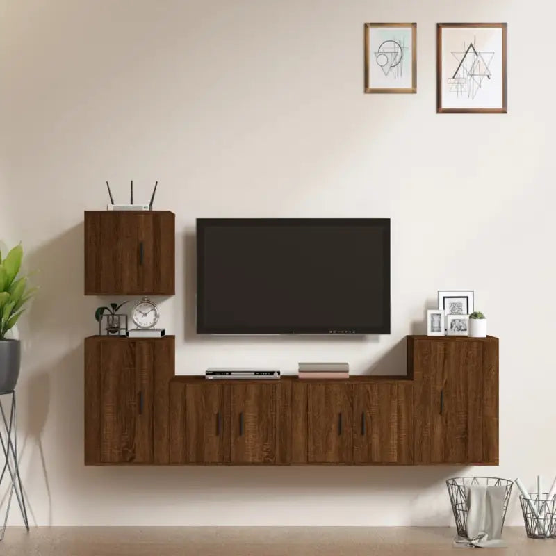 Klassieke Tv-meubels van bewerkt hout met stijl en duurzaamheid - bruin eikenkleur / 5 - Tv-meubels