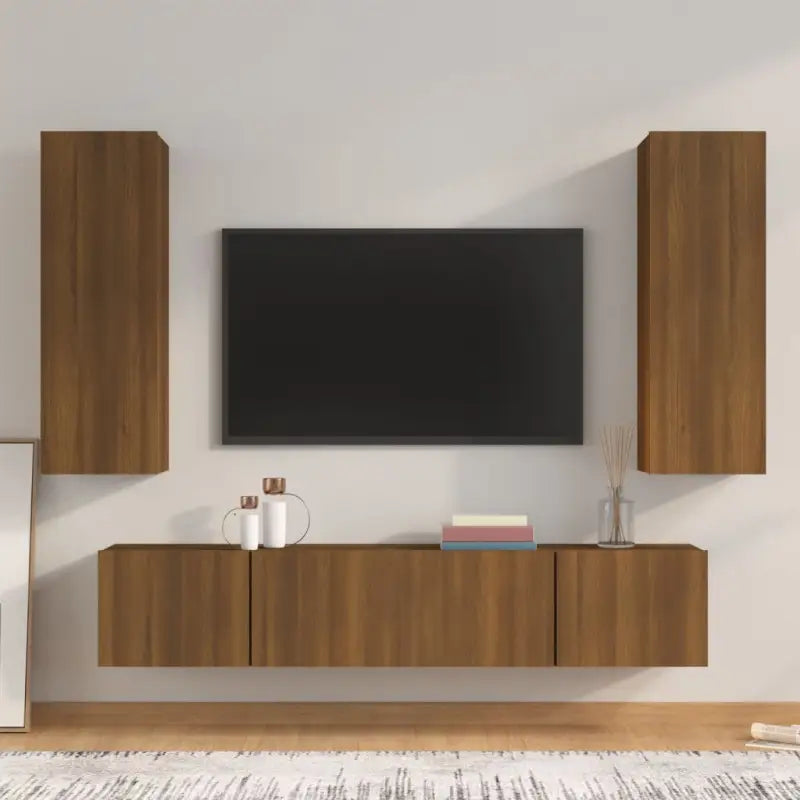 Klassieke tv-meubels van bewerkt hout met trendy en praktische ontwerp - bruin eikenkleur / 4 / 80 cm - Tv-meubels