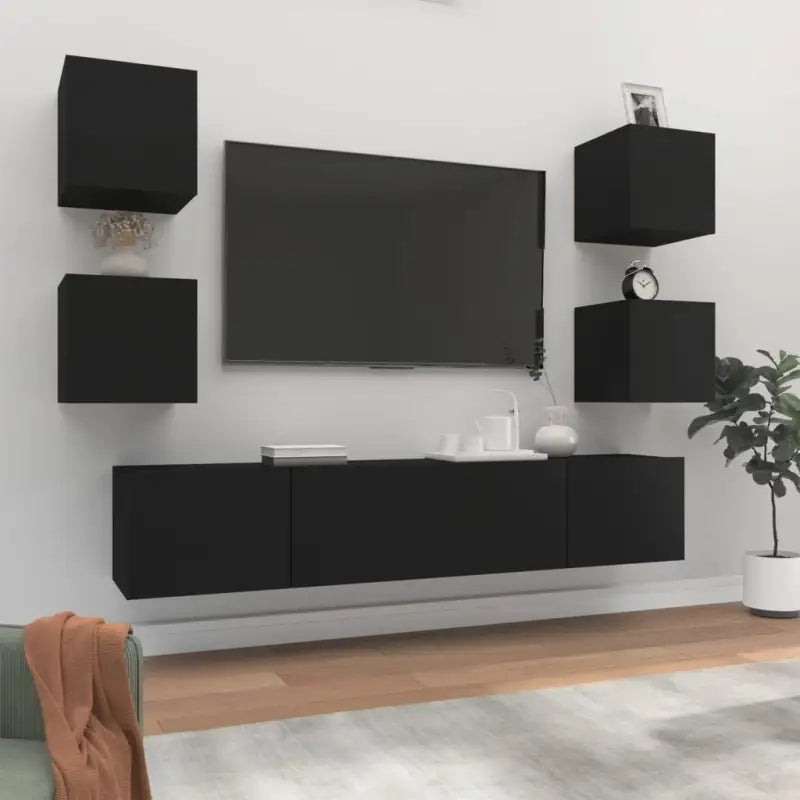 Klassieke Tv-meubels van bewerkt hout met trendy en praktische design - Zwart / 6 / 80 cm - Tv-meubels