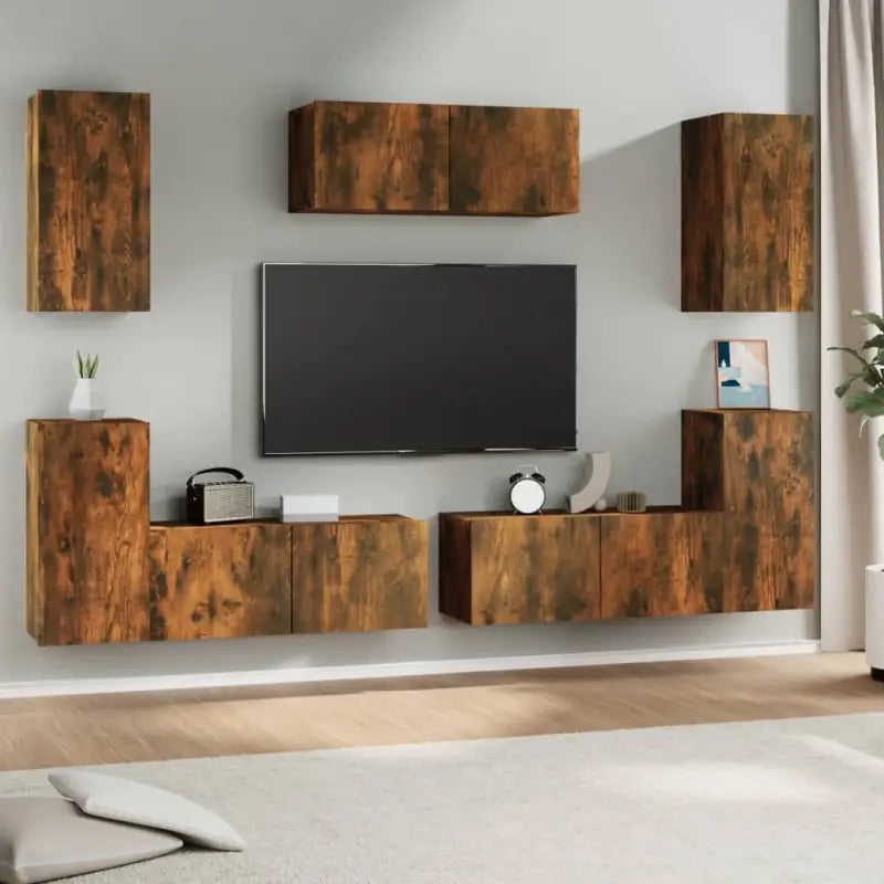 Klassieke TV-meubels van bewerkt hout met trendy en praktische design - Gerookt eiken / 7 / 80 cm - Tv-meubels