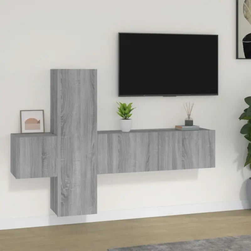 Klassieke tv-meubels van bewerkt hout voor een stijlvolle kamer centerpiece - Grijs sonoma / 3 / 100 cm - Tv-meubels