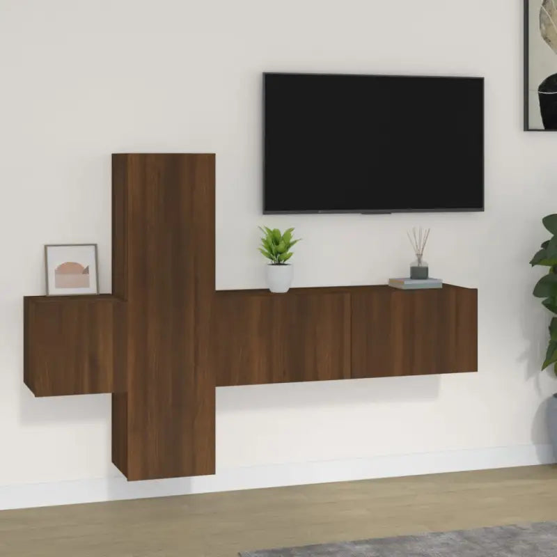 Klassieke tv-meubels van bewerkt hout voor een stijlvolle kamer centerpiece - bruin eikenkleur / 3 / 100 cm - Tv-meubels