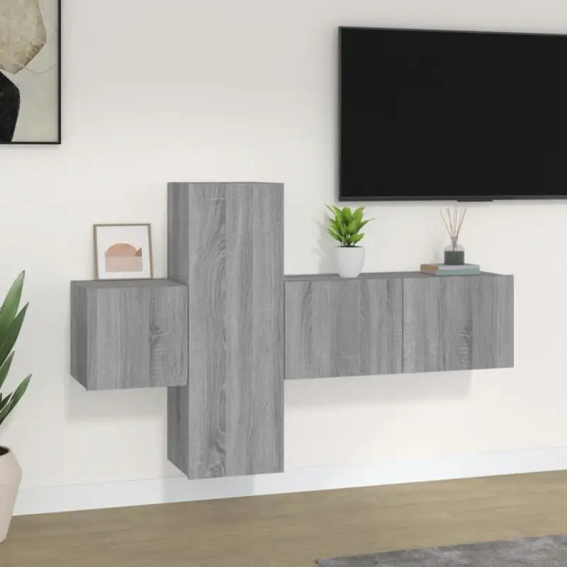 Klassieke tv-meubels van bewerkt hout voor een stijlvolle kamer centerpiece - Grijs sonoma / 3 / 80 cm - Tv-meubels