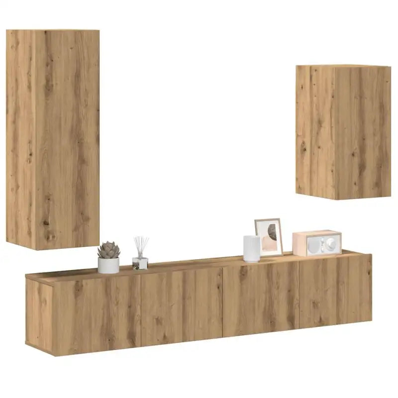 Klassieke TV-meubels van bewerkt hout voor een trendy en stabiel interieur - artisanaal eikenkleurig / 4 / 80 cm