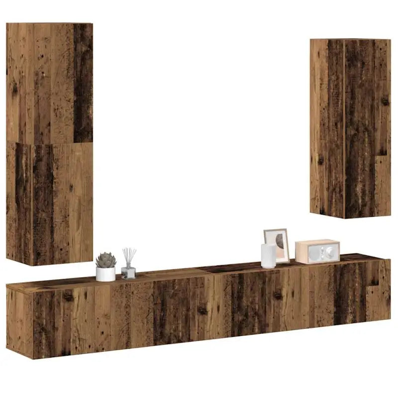 Klassieke TV-meubels van bewerkt hout voor een trendy en stabiel interieur - Oud hout / 4 / 100 cm - Tv-meubels