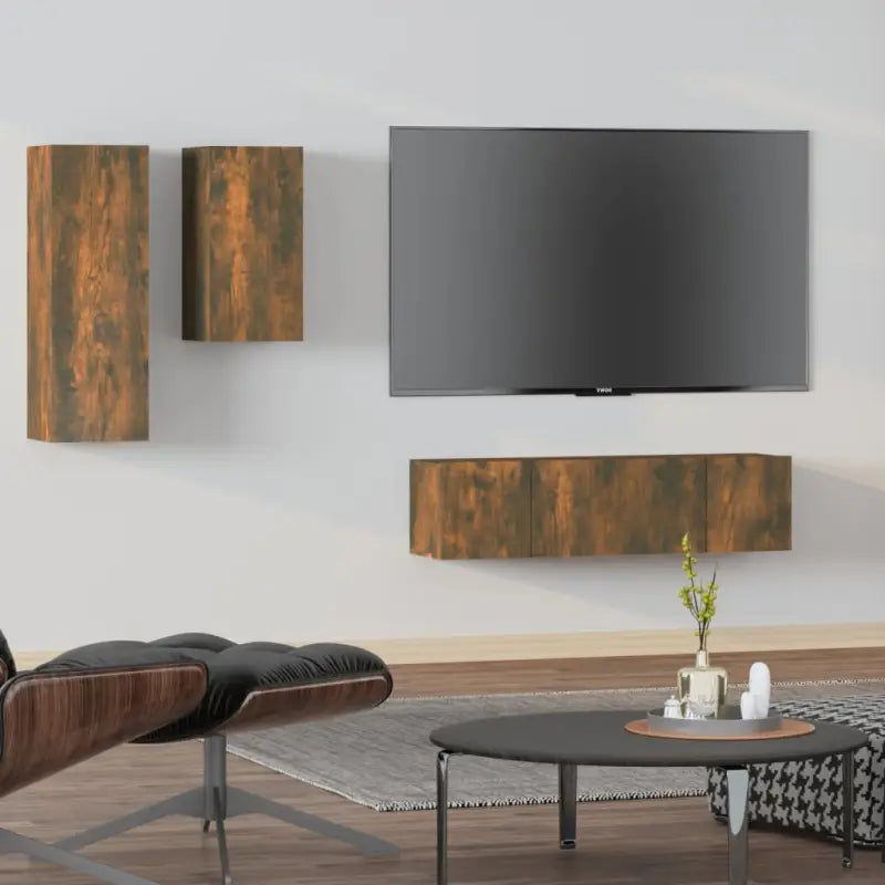 Klassieke TV-meubels van bewerkt hout voor een trendy en stabiel interieur - Gerookt eiken / 4 / 60 cm - Tv-meubels