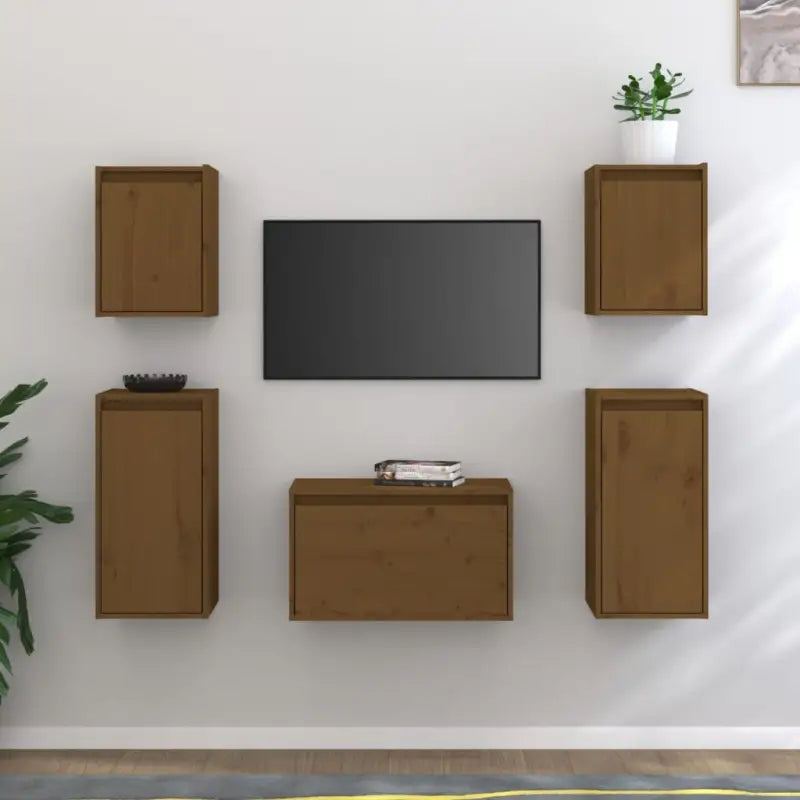 Klassieke TV-meubels van massief grenenhout met trendy design - Honingbruin / 5 - Tv-meubels