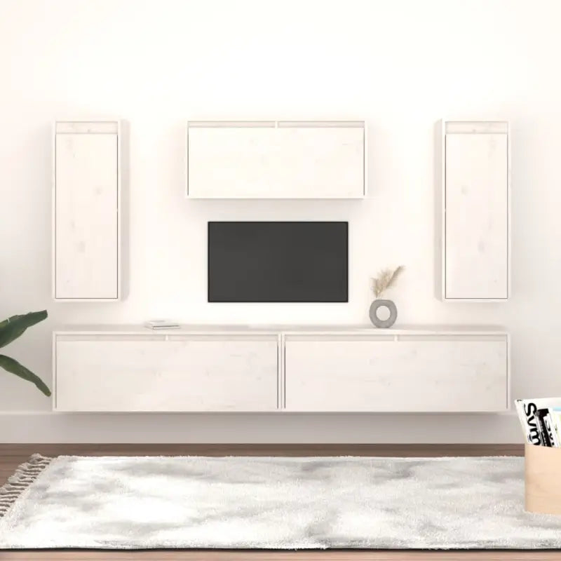 Klassieke Tv-meubels van massief grenenhout met trendy design - Wit / 5 - Tv-meubels