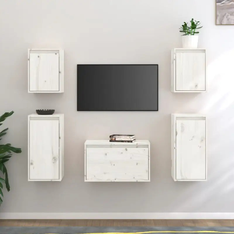 Klassieke TV-meubels van massief grenenhout met trendy design - Wit / 5 - Tv-meubels