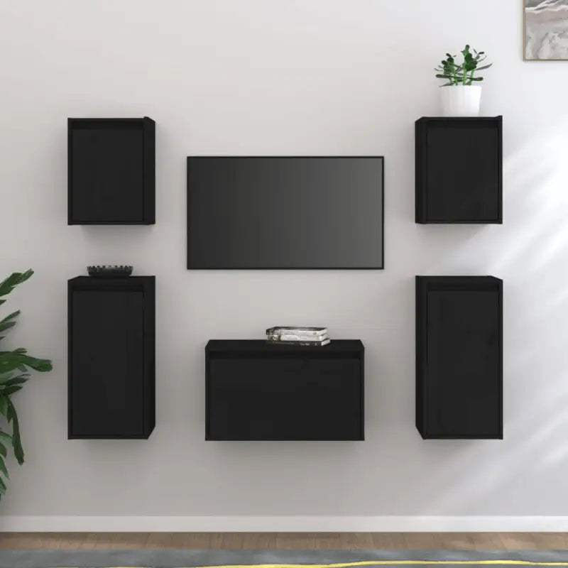 Klassieke TV-meubels van massief grenenhout met trendy design - Zwart / 5 - Tv-meubels
