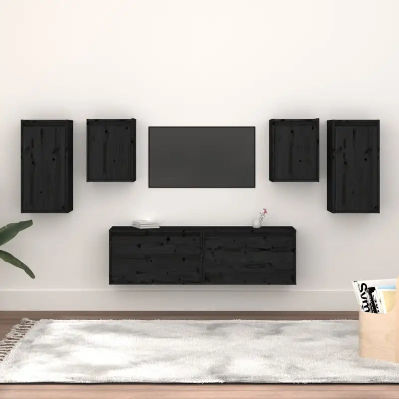 Klassieke Tv-Meubels van Massief Grenenhout voor een Chique Kamer - Zwart / 2 - Tv-meubels