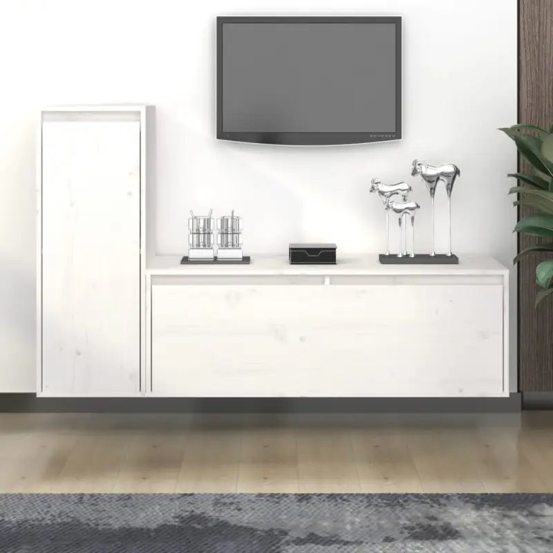 Klassieke TV-meubels van massief grenenhout voor een stijlvolle kamer - Wit / 2 - Tv-meubels