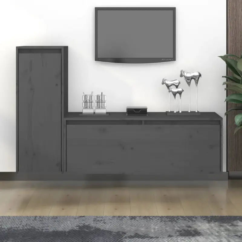 Klassieke TV-meubels van massief grenenhout voor een stijlvolle kamer - Grijs / 2 - Tv-meubels
