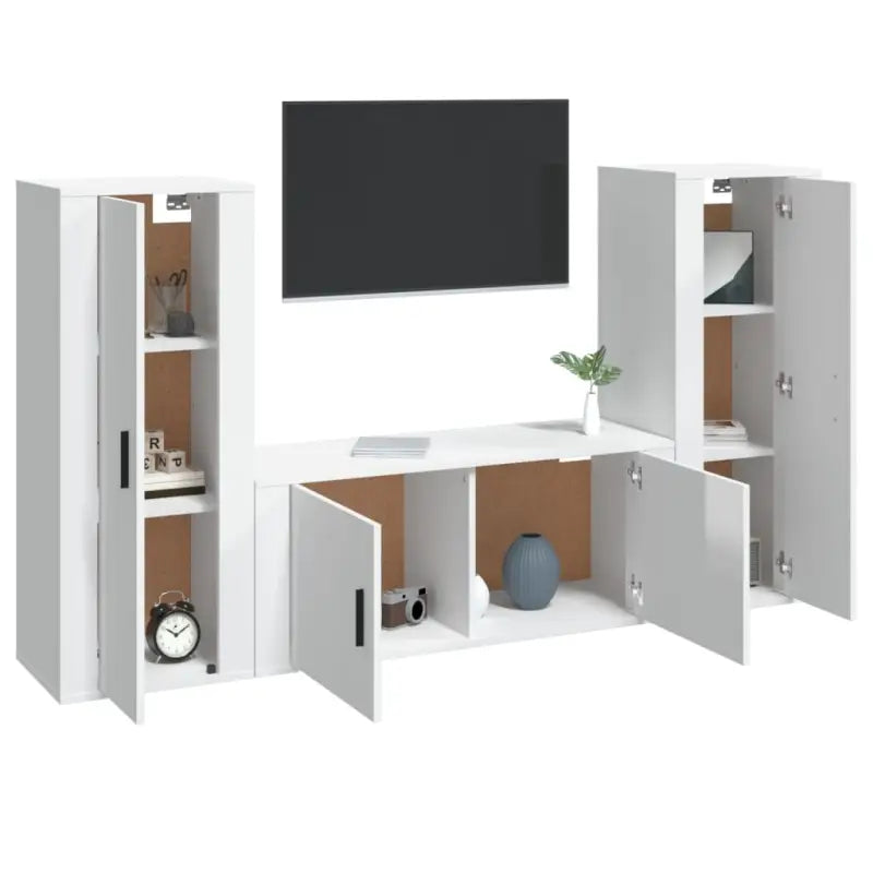 Klassieke Tv-meubelset van bewerkt hout in hoogglans wit - Hoogglans wit / 3 - Tv-meubels