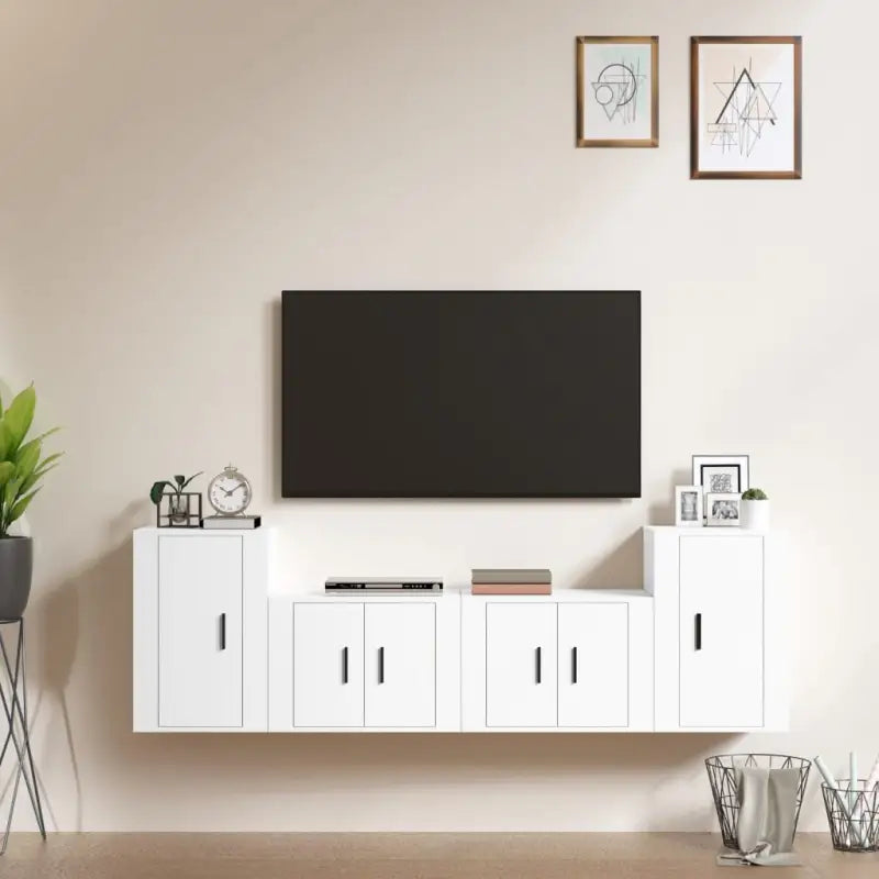 Klassieke TV-meubelset van bewerkt hout met trendy en praktische design - Wit / 4 - Tv-meubels