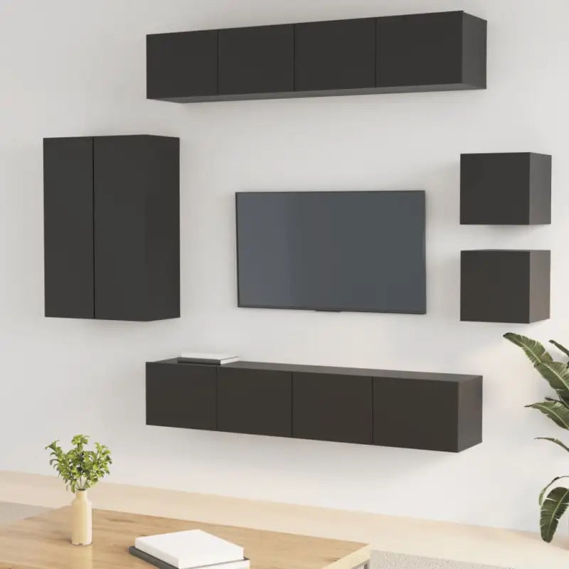 Klassieke tv-meubelset van bewerkt hout met trendy en praktische stijl - Zwart / 8 / 90 cm - Tv-meubels