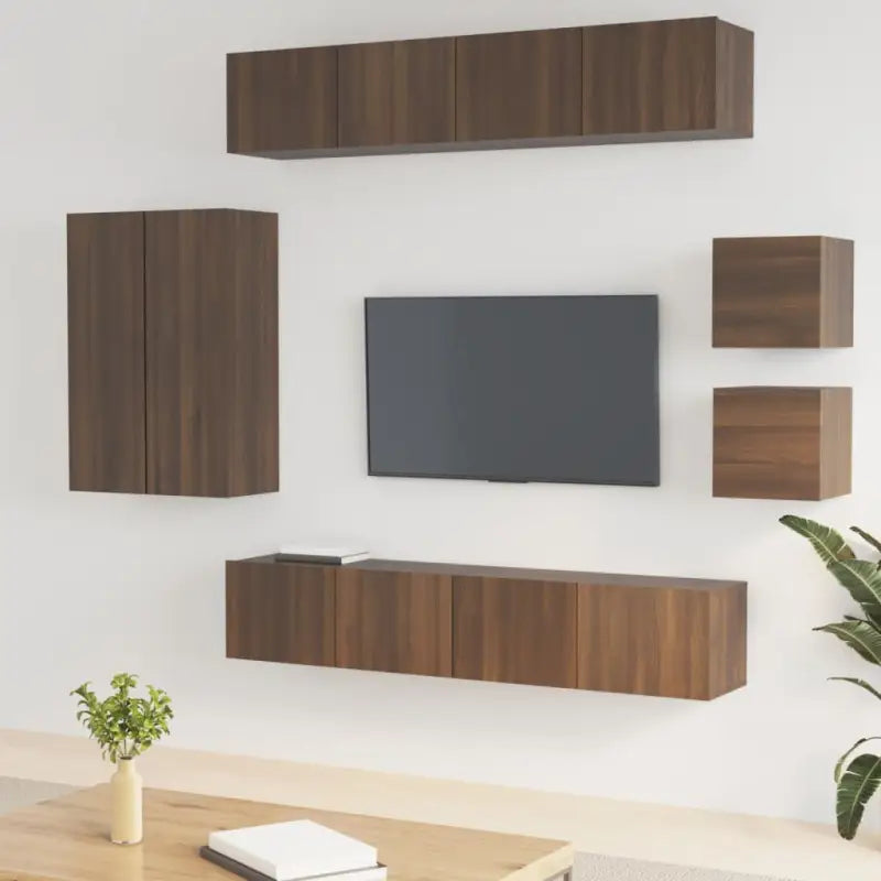 Klassieke tv-meubelset van bewerkt hout met trendy en praktische stijl - bruin eikenkleur / 8 / 90 cm - Tv-meubels