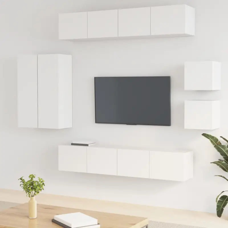 Klassieke tv-meubelset van bewerkt hout met trendy en praktische stijl - Wit / 8 / 90 cm - Tv-meubels