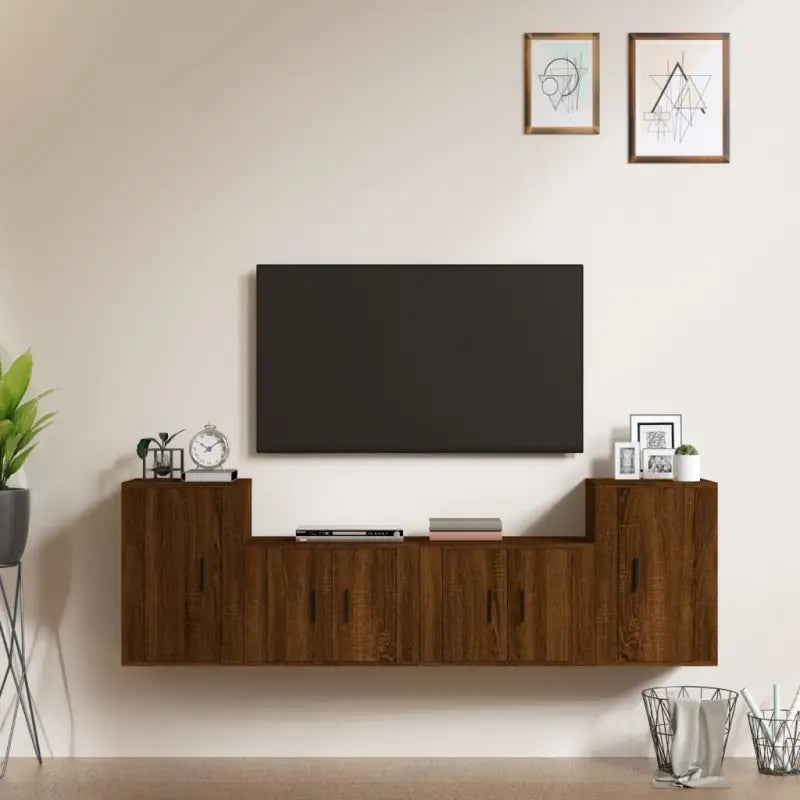 Klassieke TV-meubelset van bewerkt hout met trendy en praktische design - bruin eikenkleur / 4 - Tv-meubels