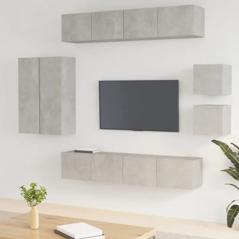 Klassieke tv-meubelset van bewerkt hout met trendy en praktische stijl - Betongrijs / 8 / 90 cm - Tv-meubels