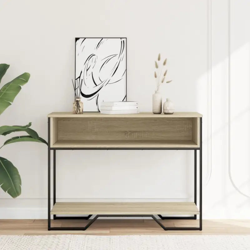 Klassieke wandtafel met bewerkt hout en metalen handgrepen - Bijzettafels