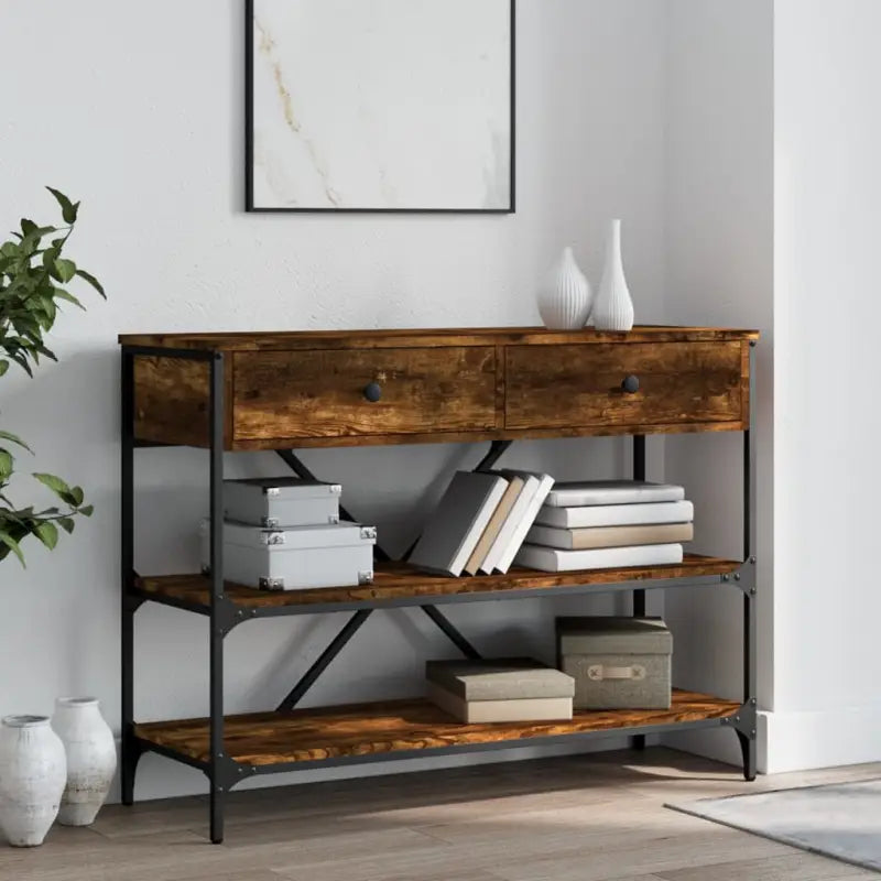 Klassieke wandtafel van bewerkt hout voor binnengebruik - Gerookt eiken / 1 / 100 cm - Bijzettafels