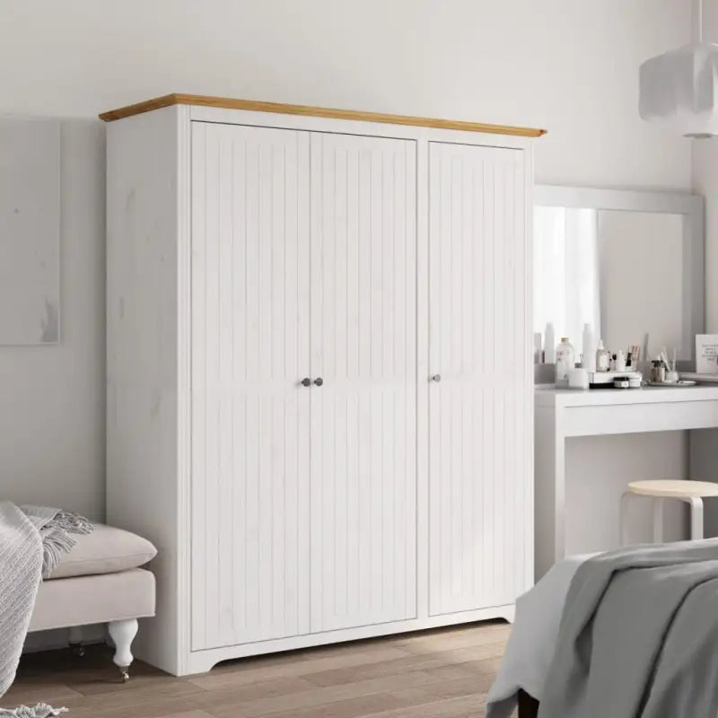 Kledingkast met Franse stijl en massief grenenhout met metalen handgrepen - Bruin / 146 x 53.5 x 173 cm / 1