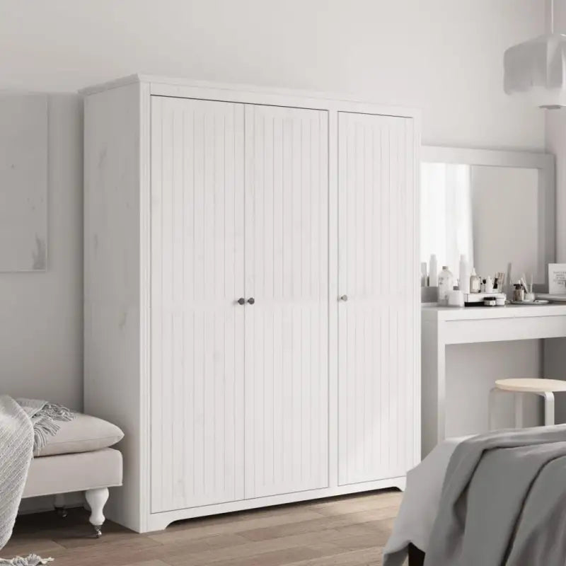 Kledingkast met Franse stijl en massief grenenhout met metalen handgrepen - Wit / 146 x 53.5 x 173 cm / 1