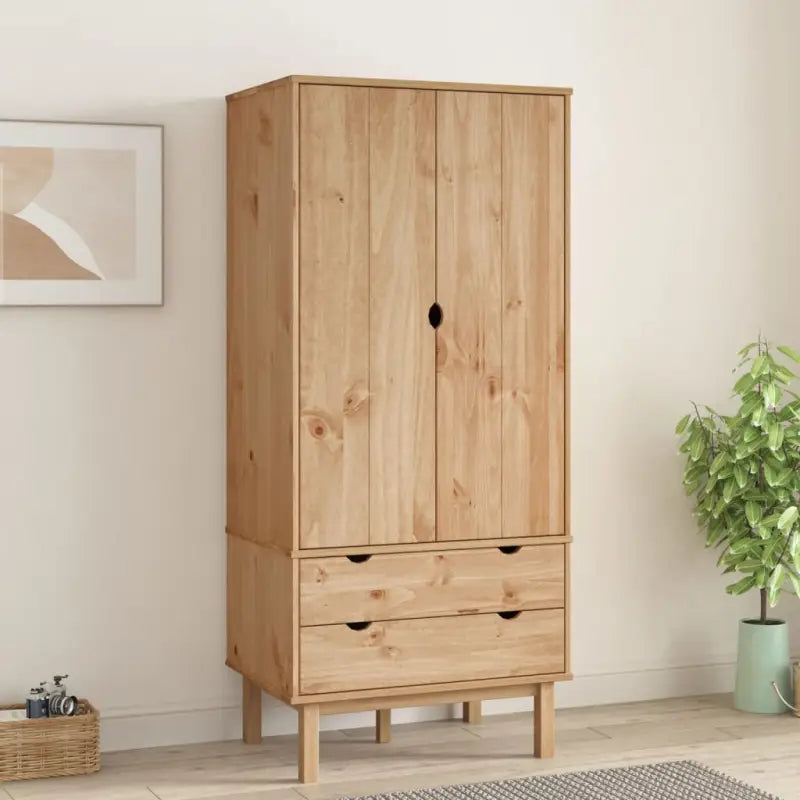 Kledingkast van massief grenenhout met groot vak en Scandinavisch ontwerp - Bruin / 1 - Kledingkasten