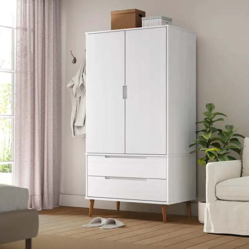 Kledingkast van massief grenenhout met Scandinavisch design - Wit / 1 - Kledingkasten