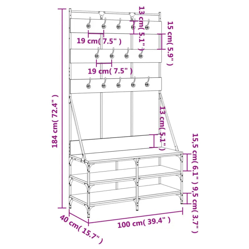 Kledingrek Met Schoenenrek 100X40X184 Cm Kleurig