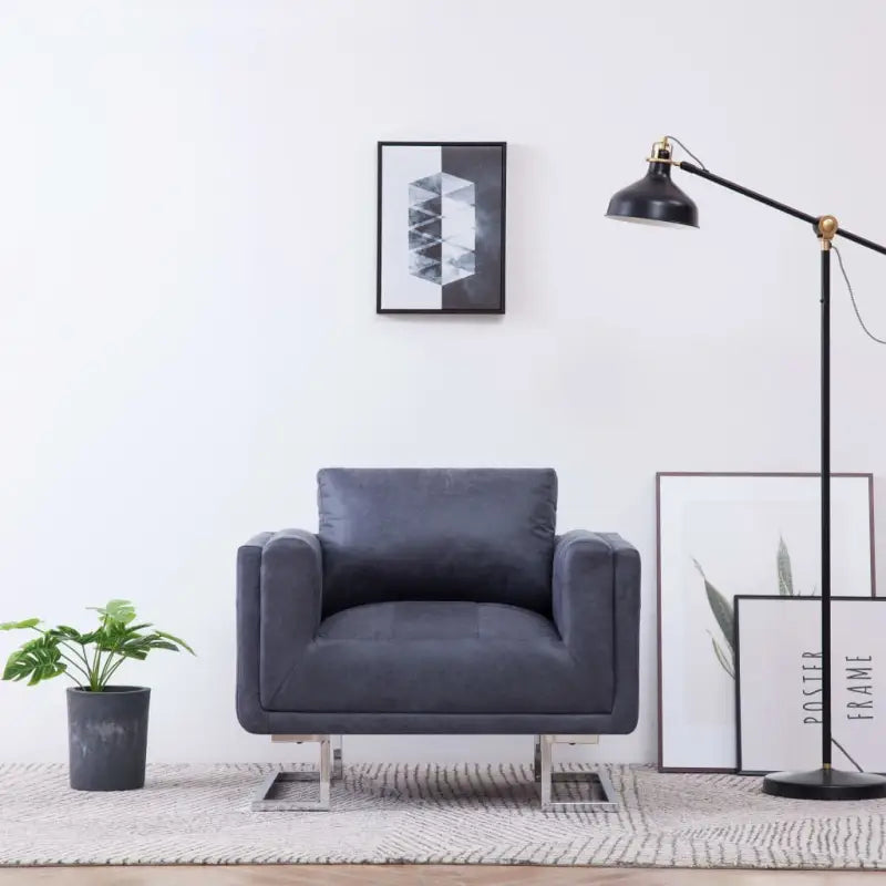 Kubus fauteuil met houten frame en verchroomde poten voor stijlvol comfort - Grijs / 1 - Fauteuils & Relaxfauteuils
