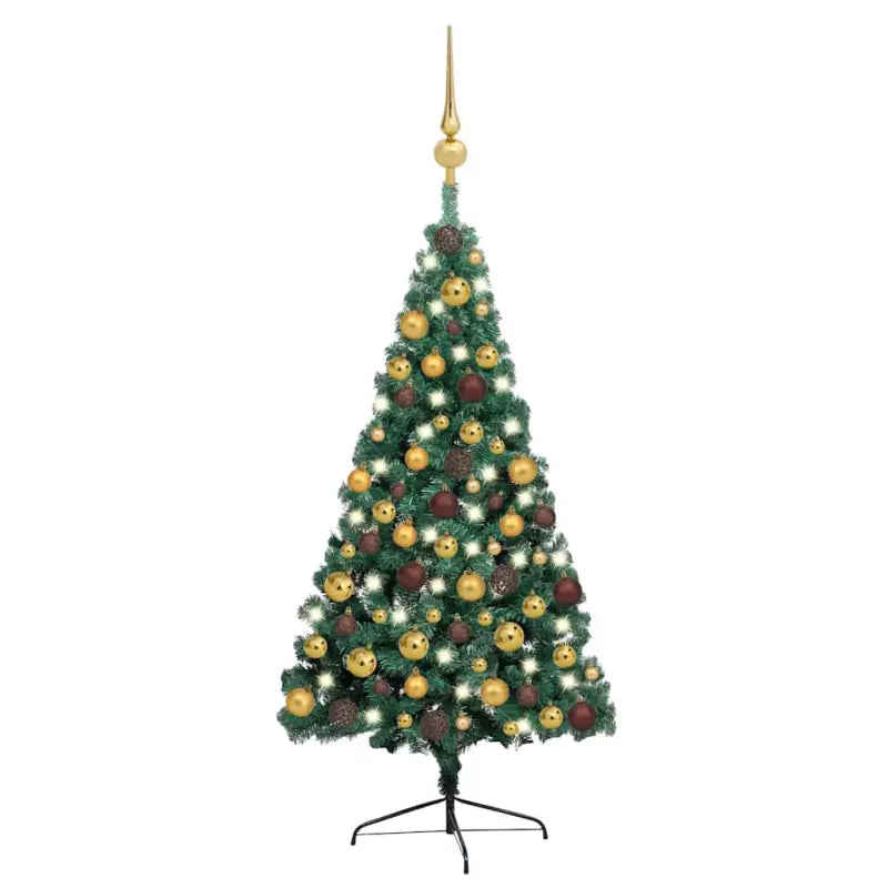 Kunstkerstboom Half met Levensechte Vormen en Uitstraling - Groen en goud / 150 x 95 cm / 1 - Kerstbomen