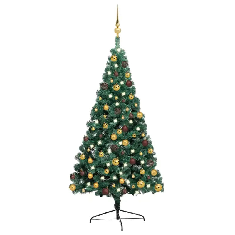 Kunstkerstboom Half met Levensechte Vormen en Uitstraling - Groen en goud / 240 x 125 cm / 1 - Kerstbomen