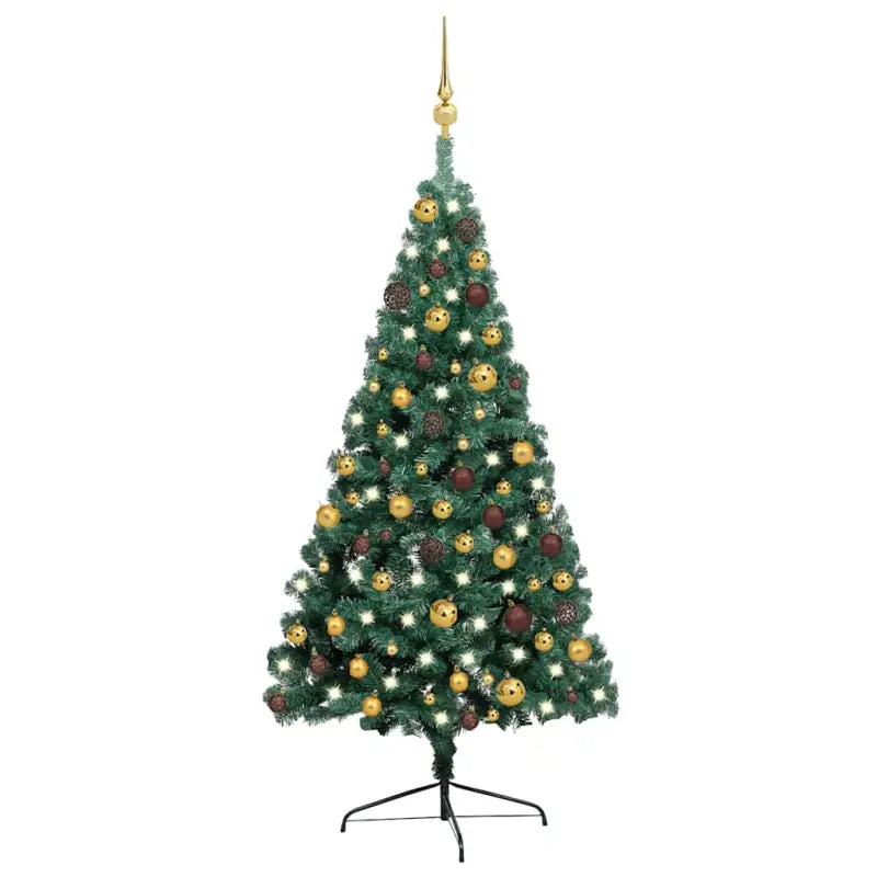 Kunstkerstboom Half met Levensechte Vormen en Uitstraling - Groen en goud / 120 x 68 cm / 1 - Kerstbomen
