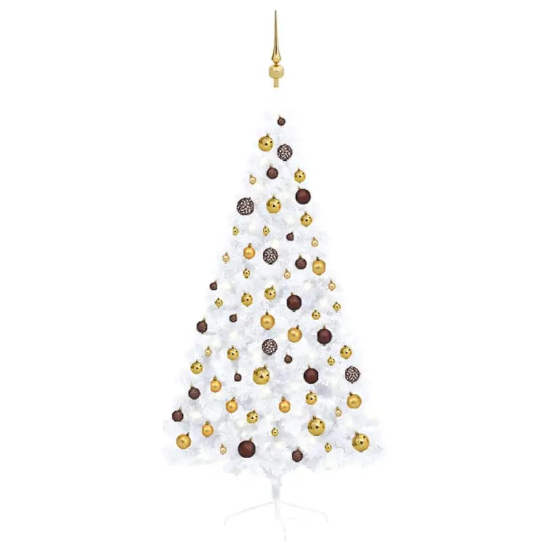 Kunstkerstboom Half met Levensechte Vormen en Uitstraling - Wit en goud / 150 x 95 cm / 1 - Kerstbomen