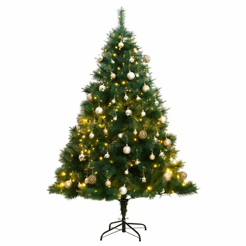 Kunstkerstboom met PVC uiteinden voor een levensechte kerstsfeer - 210 cm / 1 / met LED’s en goudkleurige ballen