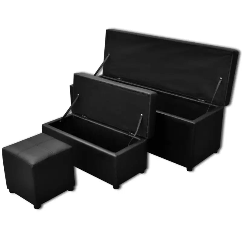 Kunstlederen banken set met houten frame en grote bank voor in huis - Zwart - Opberg- & halbankjes