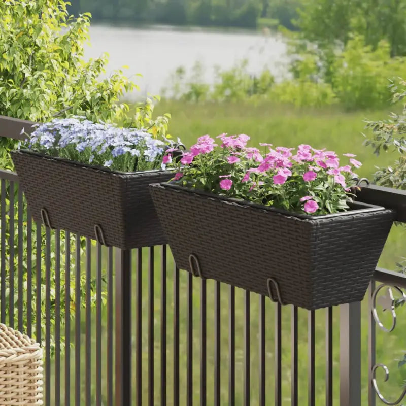 Kunststof pot met poly rattan uitstraling voor bloemen en planten - Zwart / 54 x 22 x 18 cm / 1 - Bloempotten &