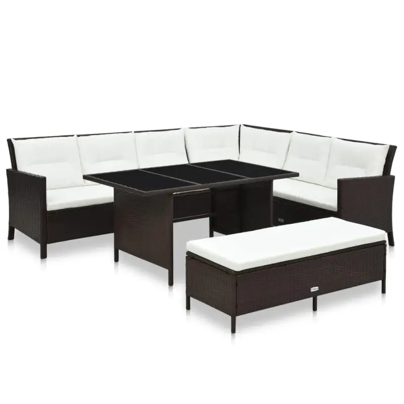L-vormige bank loungeset met stalen frame en waterbestendige PE-rattan - Bruin - Tuinsets