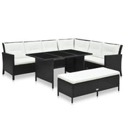 L-vormige bank loungeset met stalen frame en waterbestendige PE-rattan - Tuinsets