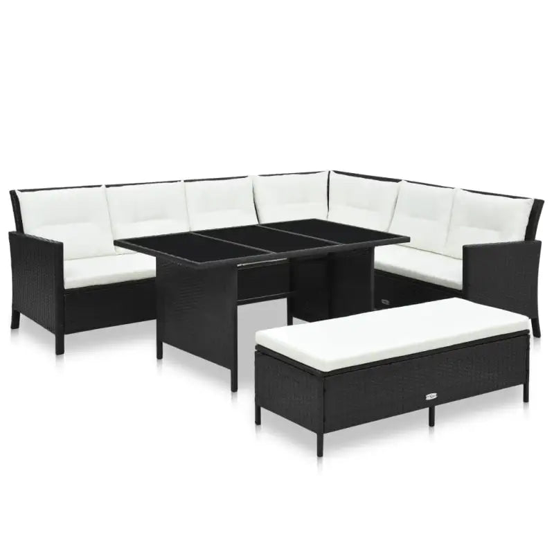 L-vormige bank loungeset met stalen frame en waterbestendige PE-rattan - Zwart - Tuinsets