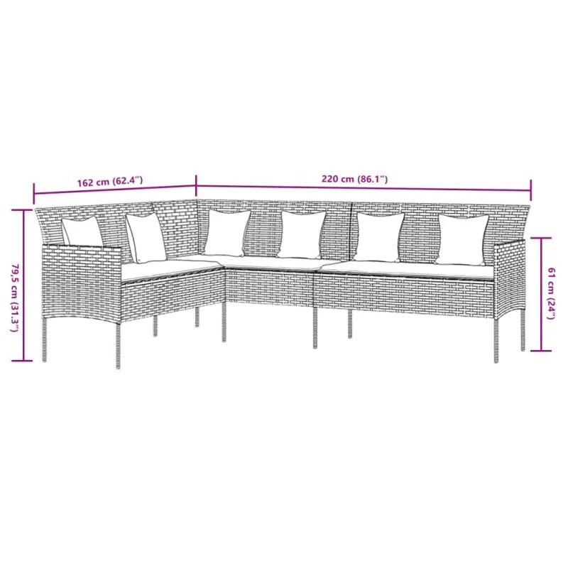L-vormige bank tuinset met poly rattan en gepoedercoat staal - Tuinsets