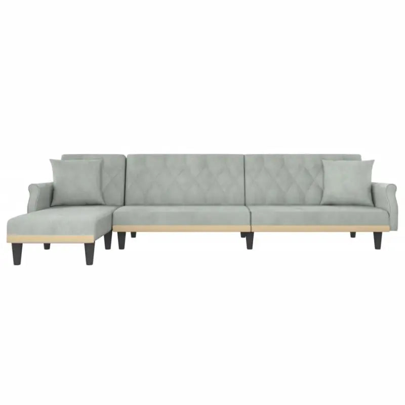 L-vormige slaapbank met chaise longue en hoogte voet handig voor kleine ruimtes - Lichtgrijs - Banken