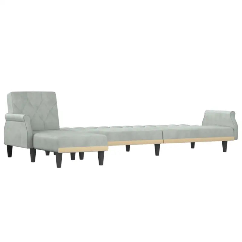 L-vormige slaapbank met chaise longue en hoogte voet handig voor kleine ruimtes - Lichtgrijs - Banken