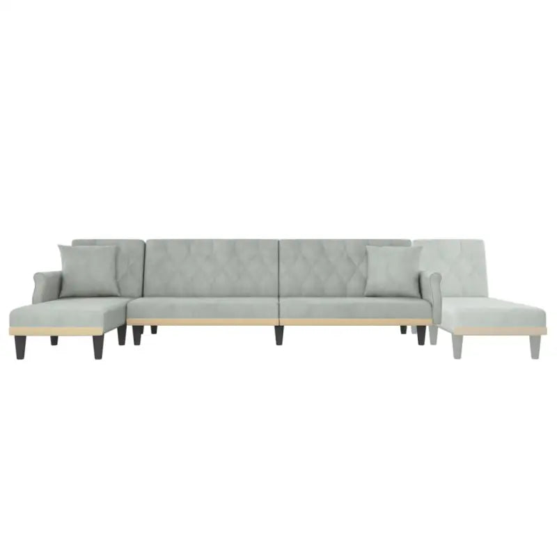 L-vormige slaapbank met chaise longue en hoogte voet handig voor kleine ruimtes - Lichtgrijs - Banken