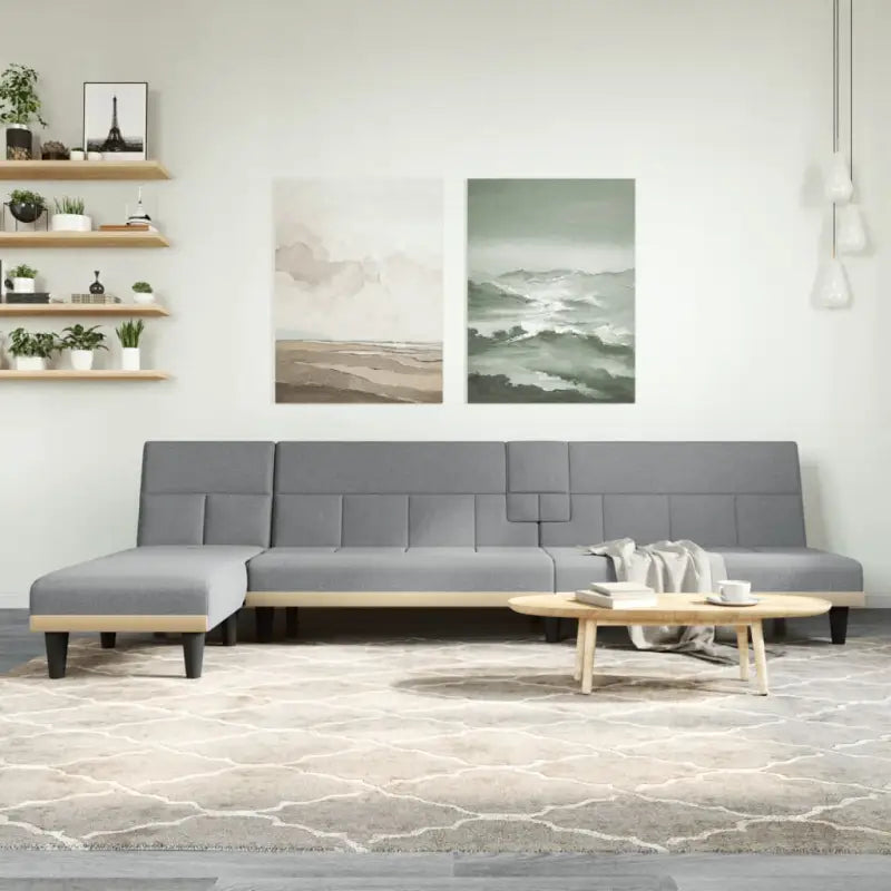 L-vormige slaapbank met chaise longue en hoogte voet voor kleine ruimtes - Lichtgrijs - Banken