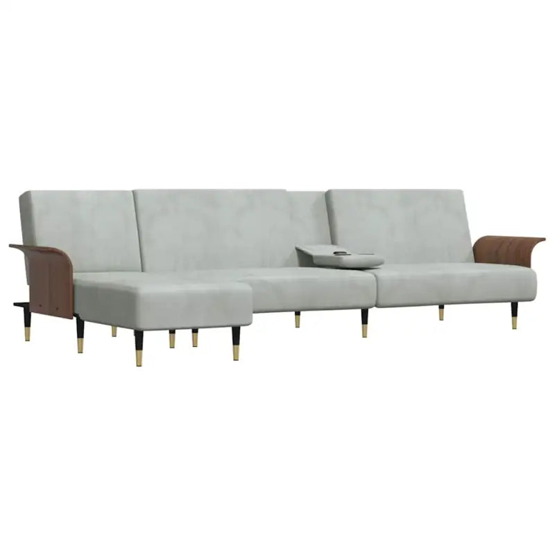 L-vormige slaapbank met chaise longue en hoogte voet voor kleine ruimtes - Lichtgrijs - Banken