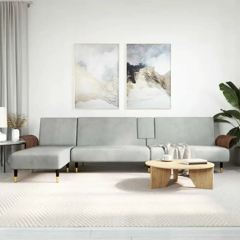 L-vormige slaapbank met chaise longue en hoogte voet voor kleine ruimtes - Lichtgrijs - Banken