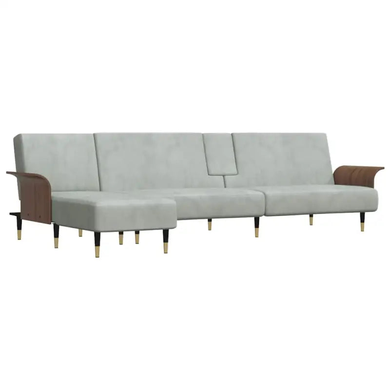 L-vormige slaapbank met chaise longue en hoogte voet voor kleine ruimtes - Lichtgrijs - Banken